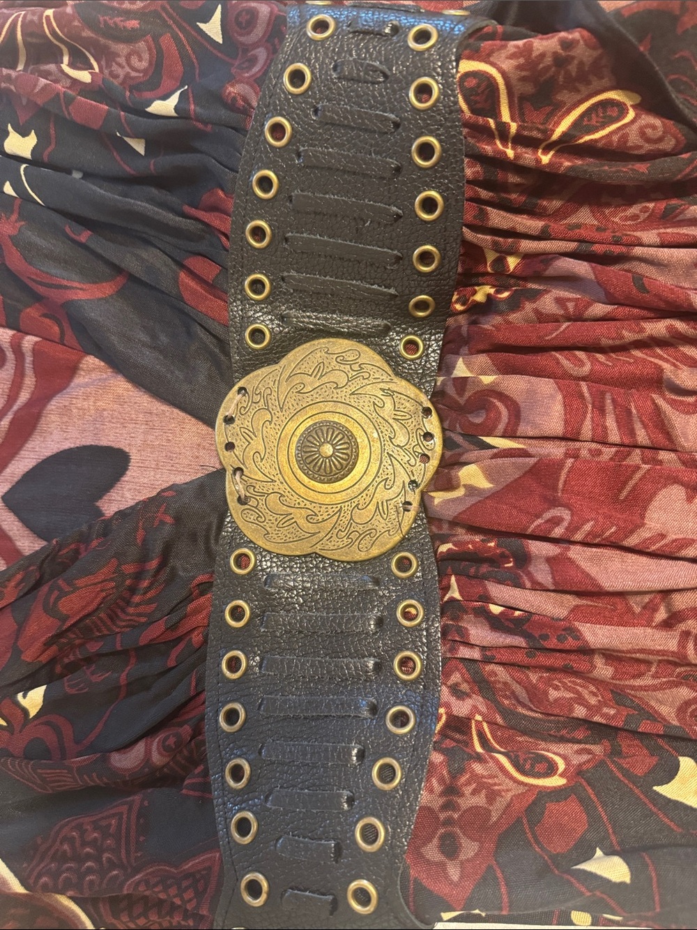 Sky Burgundy, Black & Gold V-Neck Boho Maxi Dress - Picture 3 of 4